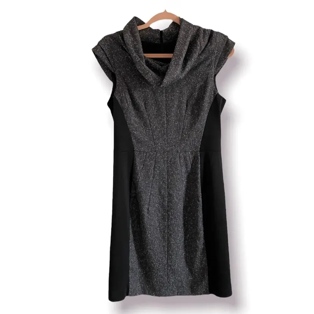 Saks Fifth Avenue Black bodycon cap sleeve dress gray & black size 8 - Picture 1 of 12